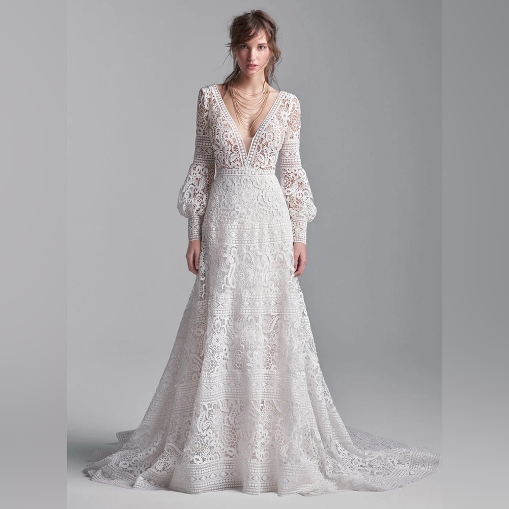 NWT SOTTERO AND MIDGLEY FINLEY LACE A-LINE WEDDING DRESS WITH SHEER BODICE sz 10